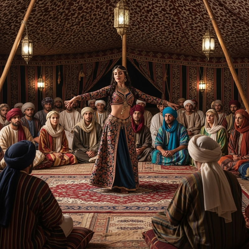 Spellbinding Oriental Dance by Enchanting Woman in Desert Tent
