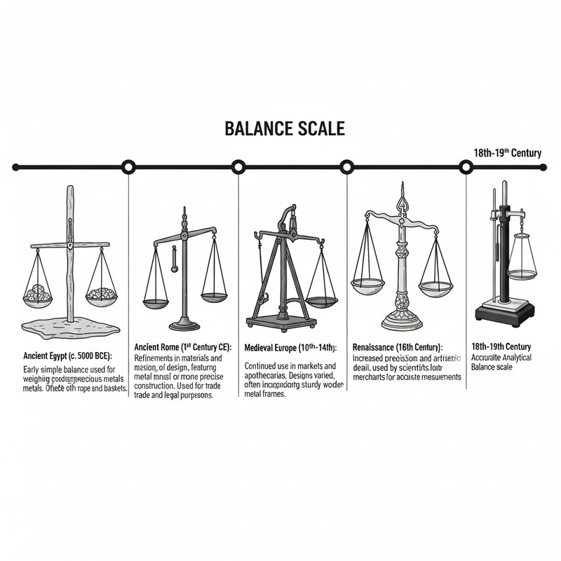 Evolution of Balance Scales: Timeline with Simple Illustrations Evolution of Balance Scales: Timeline with Simple Illustrations