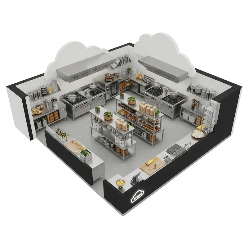 Efficient Cloud Kitchen Layout for Two Restaurant Brands Efficient Cloud Kitchen Layout for Two Restaurant Brands