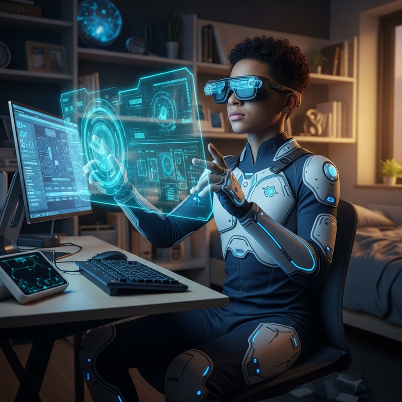 Future Teenager Embracing Innovative Tech