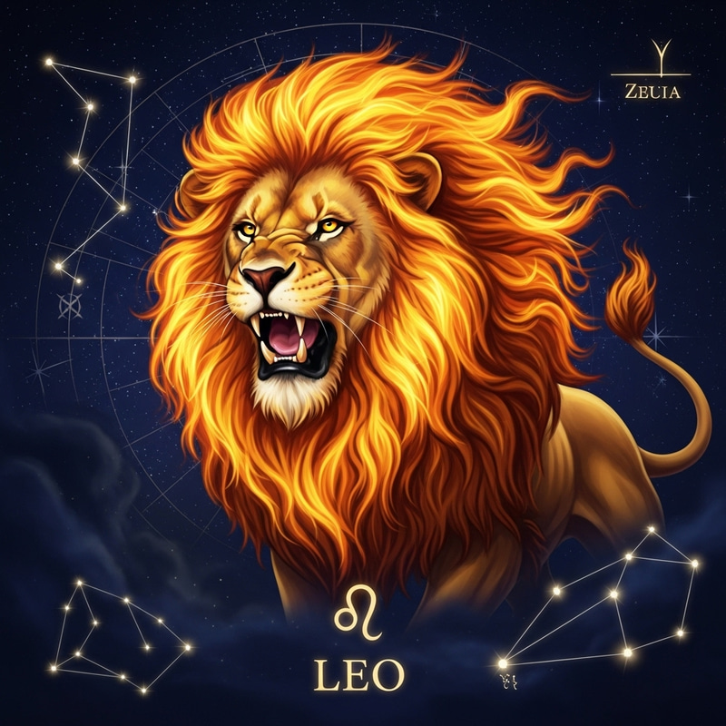 Leo Zodiac Sign - Majestic Lion Symbolizing Strength in Stars Leo Zodiac Sign - Majestic Lion Symbolizing Strength in Stars