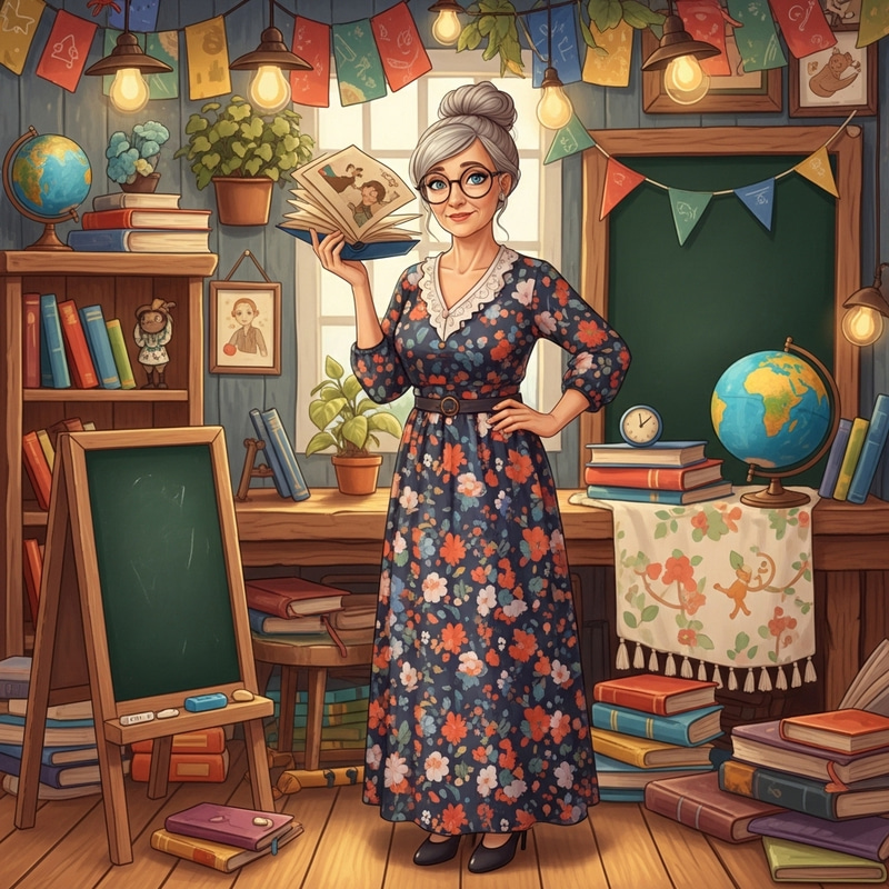 Whimsical Teacher in Children's Storybook Illustration Whimsical Teacher in Children's Storybook Illustration