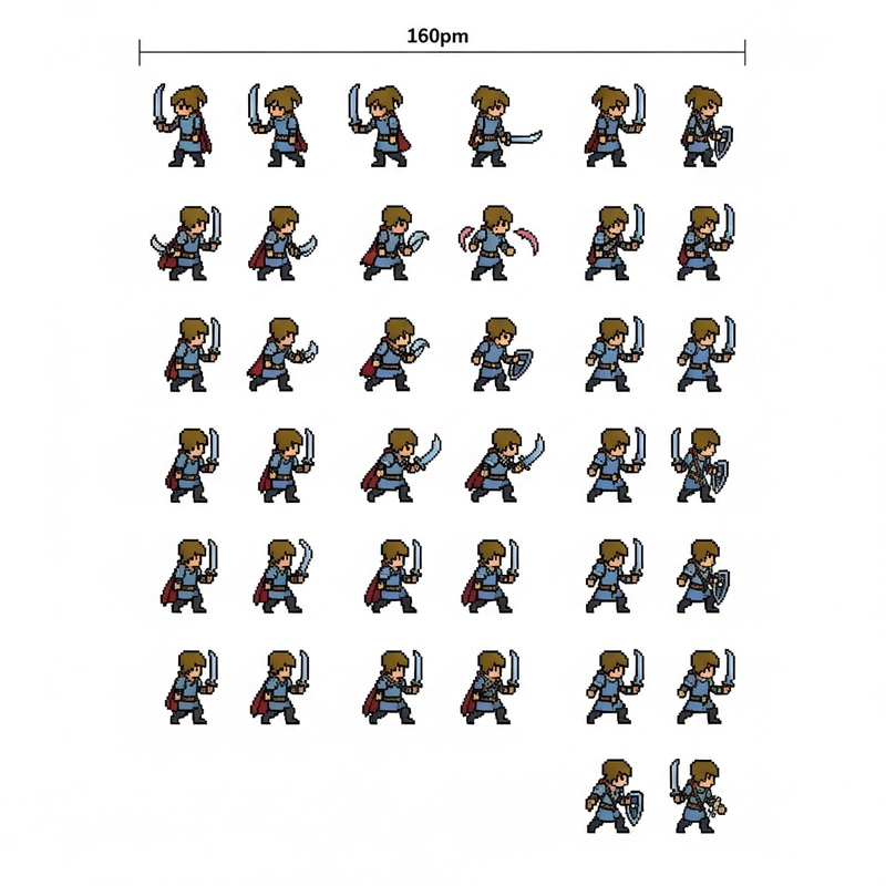 D&D Pixel Art Character Sprite Sheet: Action-Packed & Detailed D&D Pixel Art Character Sprite Sheet: Action-Packed & Detailed