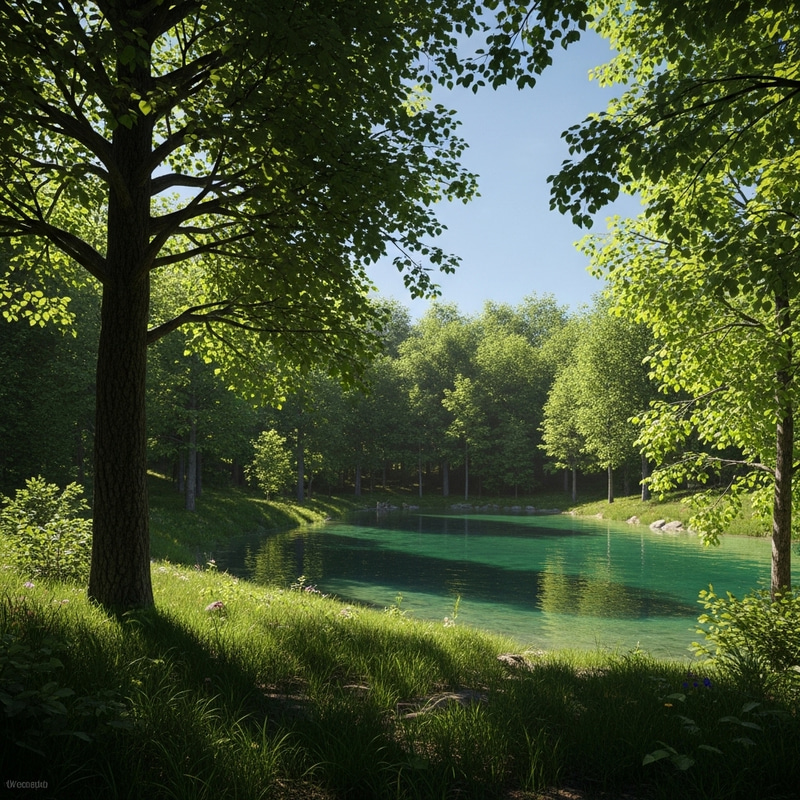 Tranquil Forest and Lake Scene | Calm Nature Landscape Art