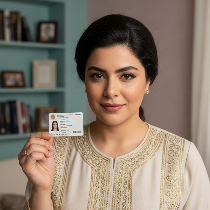 Middle-Eastern Woman with ID Card - Beautiful Authentic Photo Middle-Eastern Woman with ID Card - Beautiful Authentic Photo