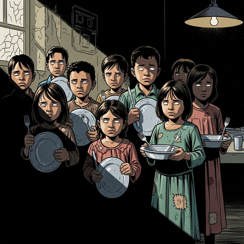 Illustration of Impoverished Palestinian Children Illustration of Impoverished Palestinian Children