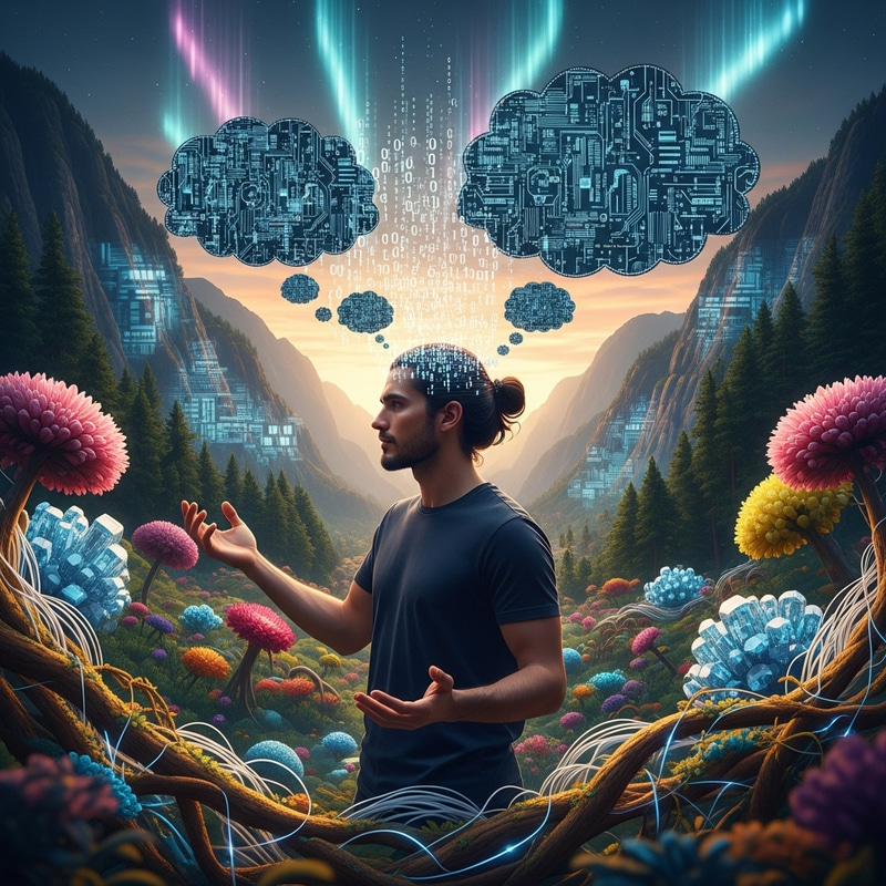 Surreal Tech and Coding Art in a Lush Valley Surreal Tech and Coding Art in a Lush Valley