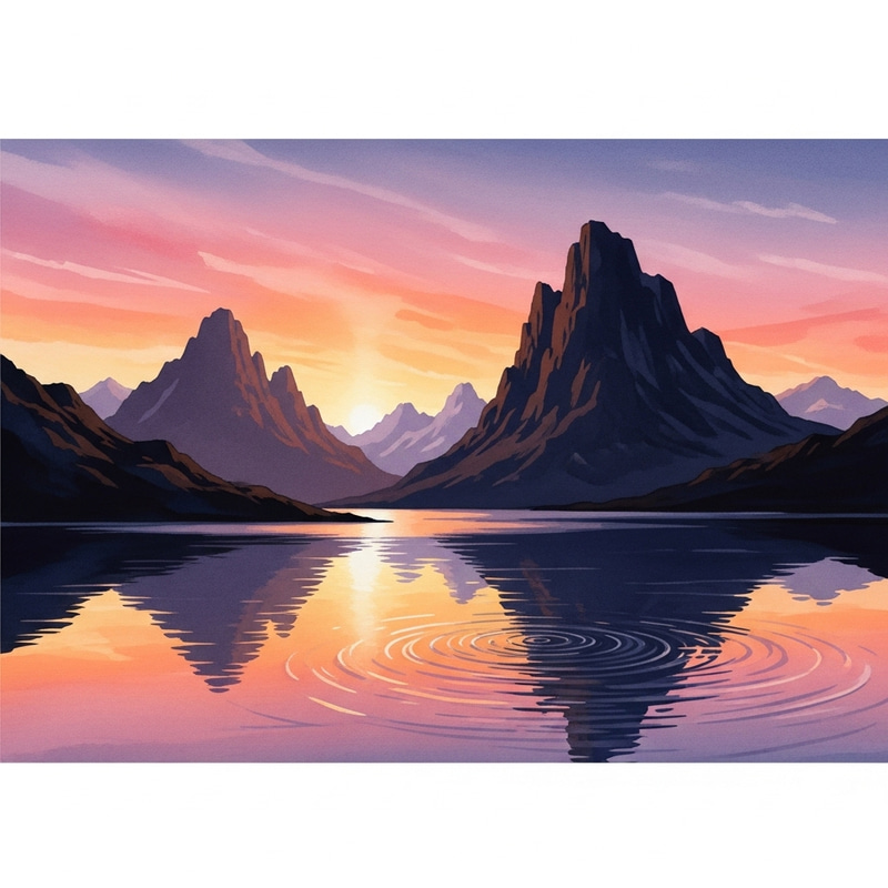 Stunning Sunset Over Mountains - Watercolor Art Stunning Sunset Over Mountains - Watercolor Art