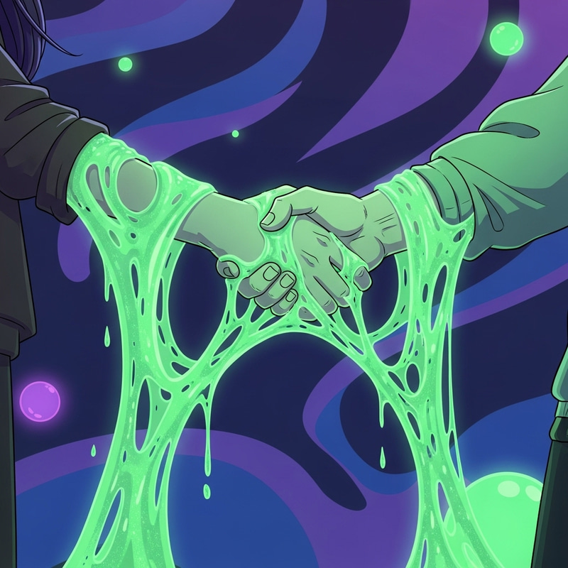 Fantasy Neon Green Slime Handshake Scene Fantasy Neon Green Slime Handshake Scene