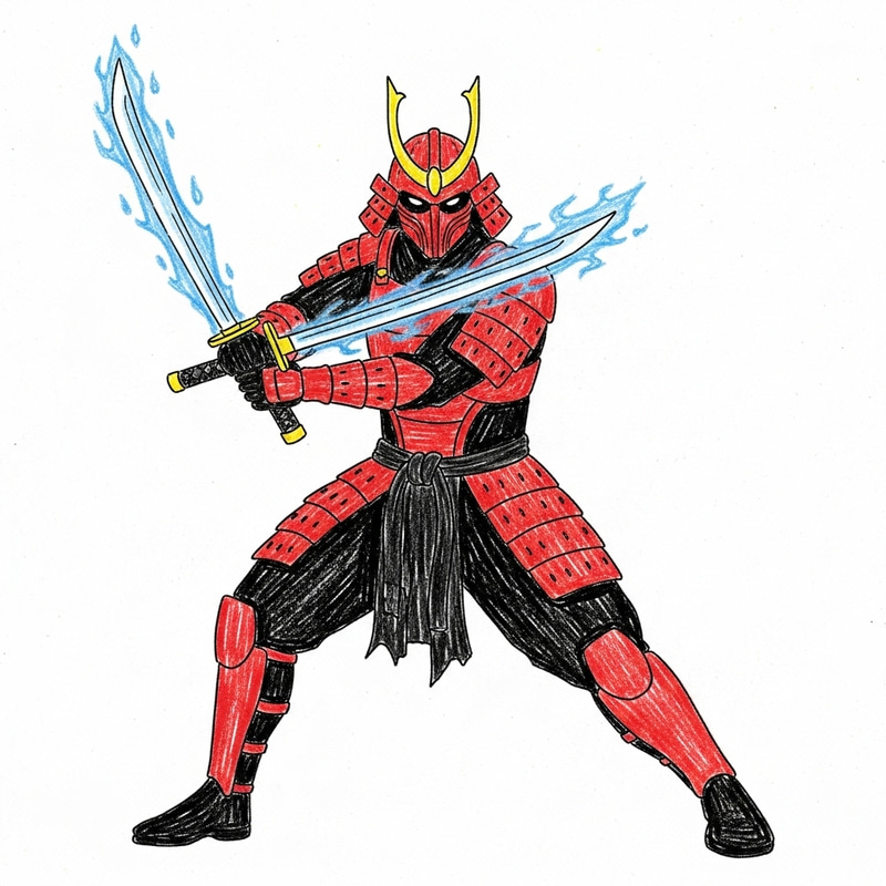 Colorful Crayon Drawing of Juggernaut Samurai Warrior Colorful Crayon Drawing of Juggernaut Samurai Warrior