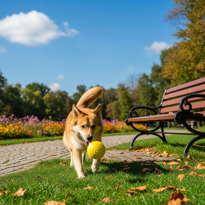 Playful Dog Chasing Ball - Park Fun Playful Dog Chasing Ball - Park Fun