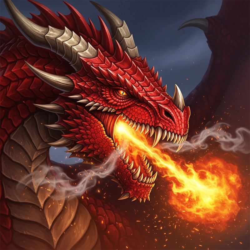 Fearsome Dragon Exhaling Fire | Fantasy Oil Painting