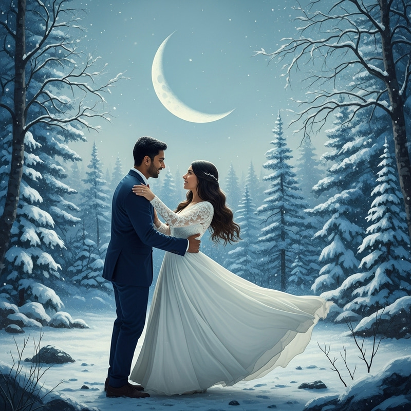 Enchanting Winter Love Dance under Moonlit Sky | Surreal Romantic Scene Enchanting Winter Love Dance under Moonlit Sky | Surreal Romantic Scene