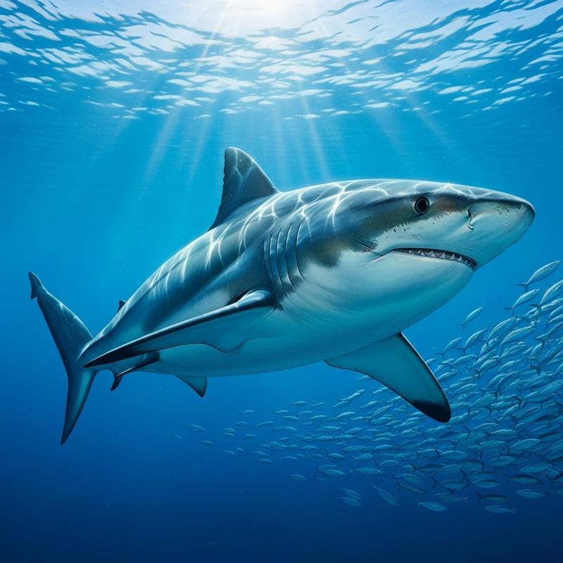 Fierce Shark Gliding Under Azure Depths Fierce Shark Gliding Under Azure Depths