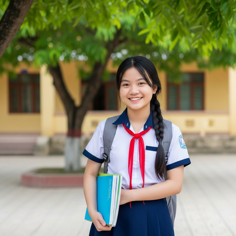 Vietnamese Eighth-Grade Girl in School Uniform Vietnamese Eighth-Grade Girl in School Uniform