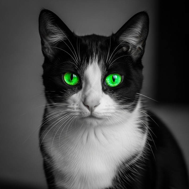 Beautiful Black and White Cat with Stunning Green Eyes Beautiful Black and White Cat with Stunning Green Eyes