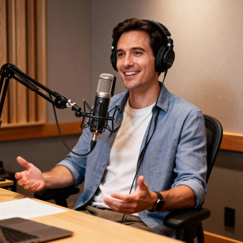 Engaging Podcast Host in Modern Studio