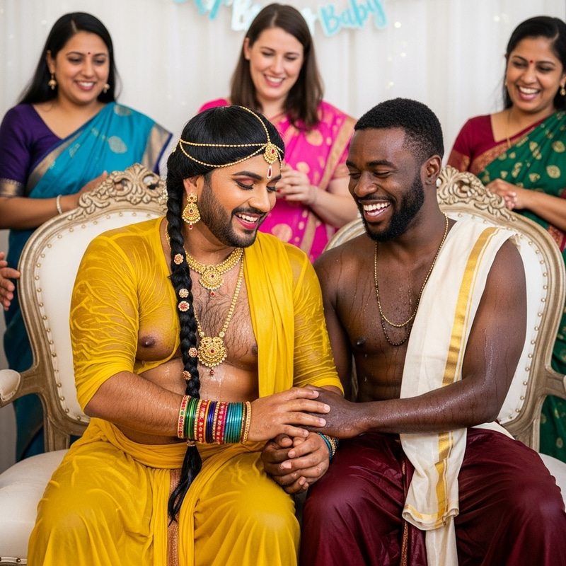 South Asian Man Wears Women's Yellow Blouse at Indian Baby Shower