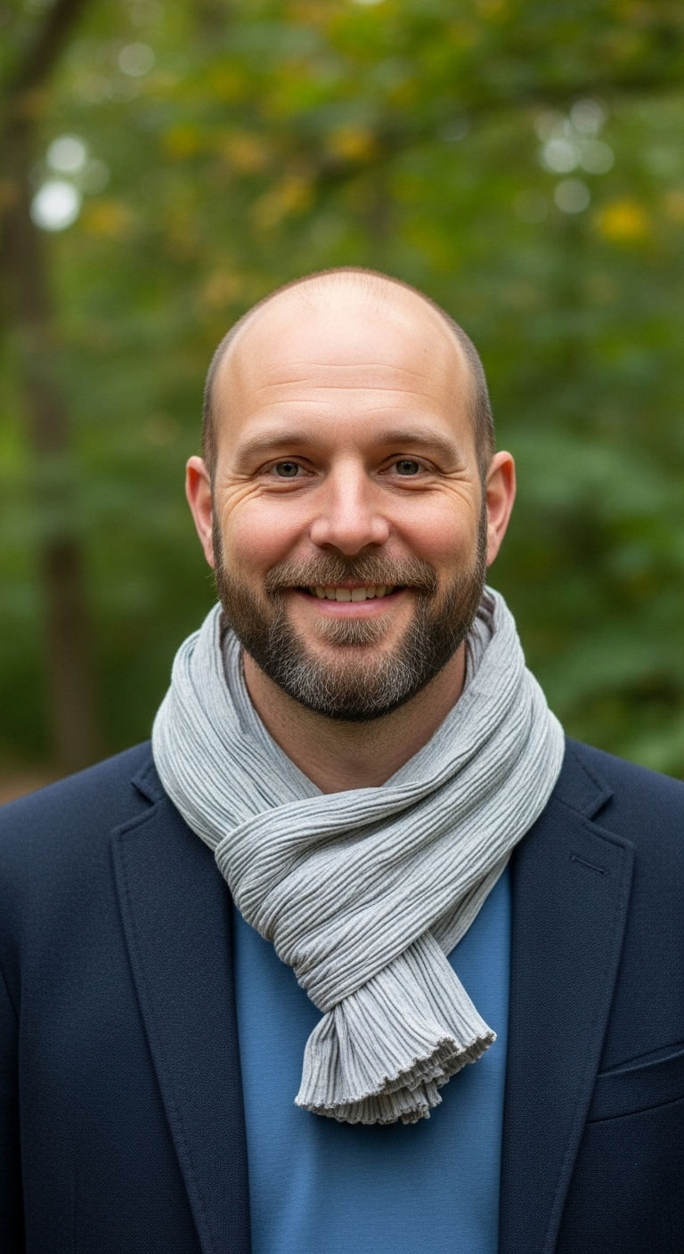Happy German Man in His 40s | Crinkle Scarf Portrait Happy German Man in His 40s | Crinkle Scarf Portrait