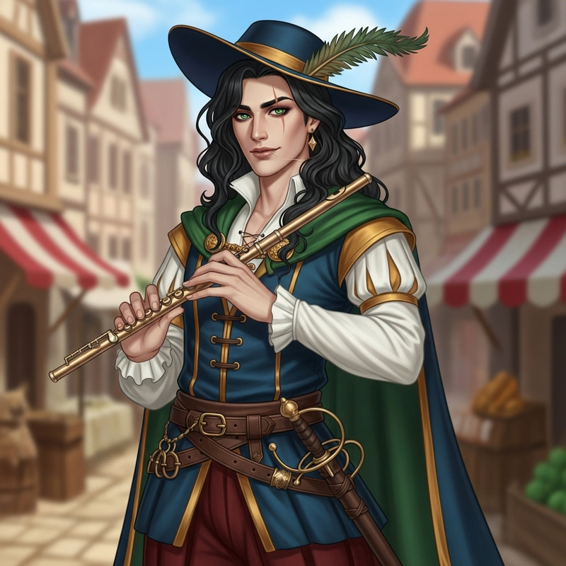 Captivating Bard Portrait with Intriguing Backstory and Versatile Abilities