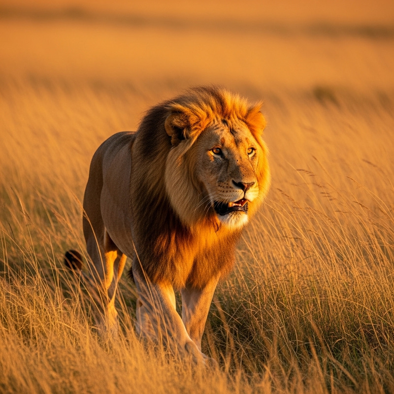 Majestic Lion in the Golden Savannah Plains Majestic Lion in the Golden Savannah Plains