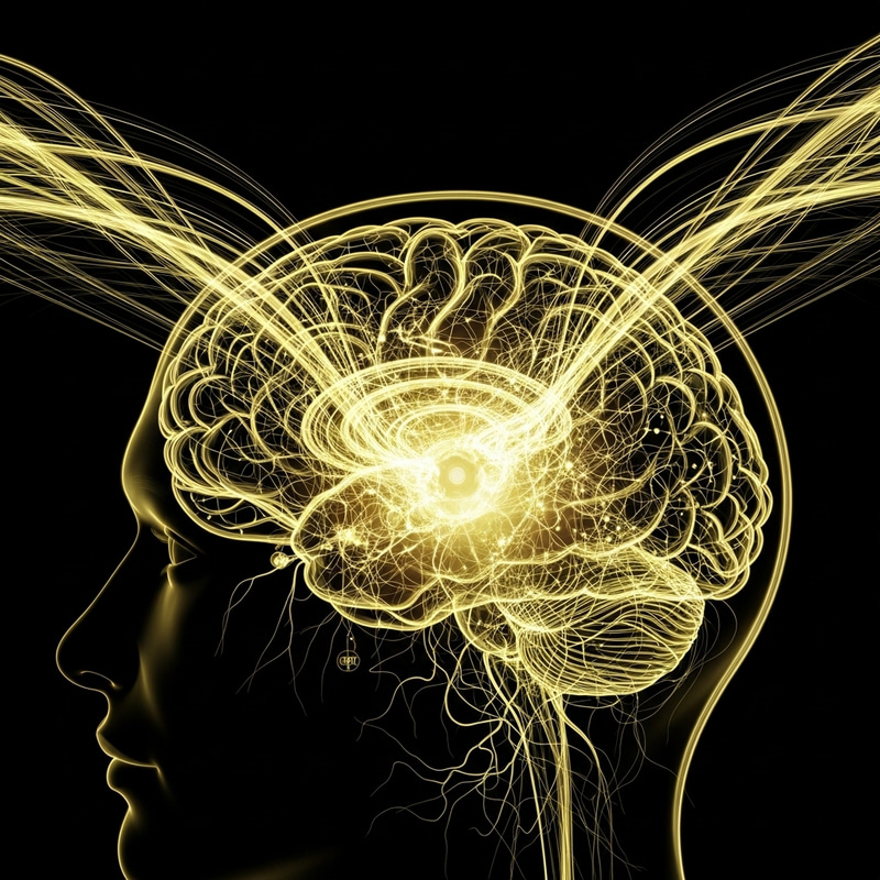 Intricate Brain Neuro Science and Flow Art in Black, Yellow, Gold Intricate Brain Neuro Science and Flow Art in Black, Yellow, Gold