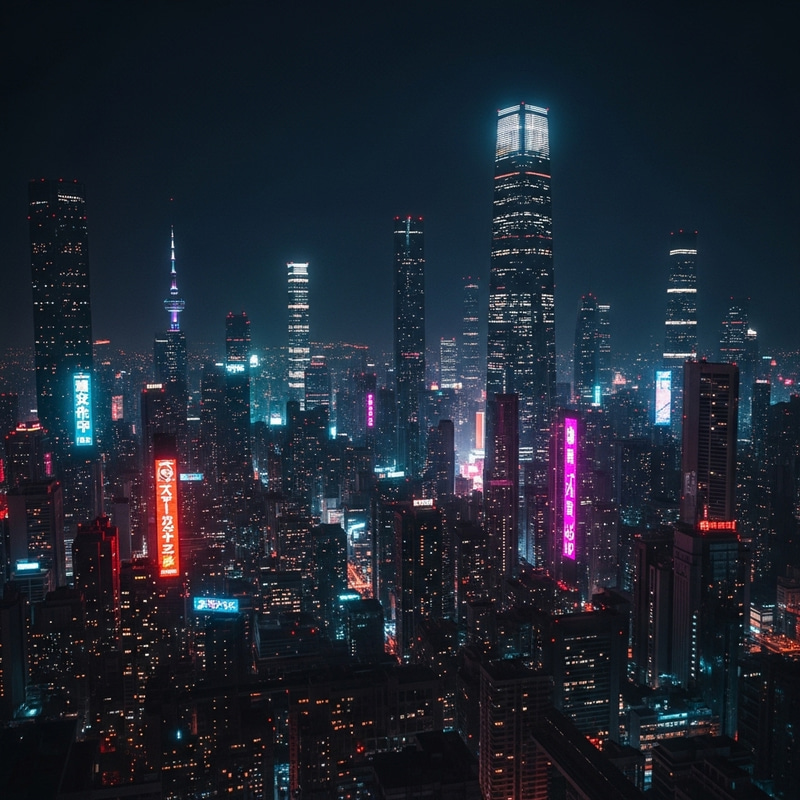 Neon-lit Cyberpunk Cityscape at Night