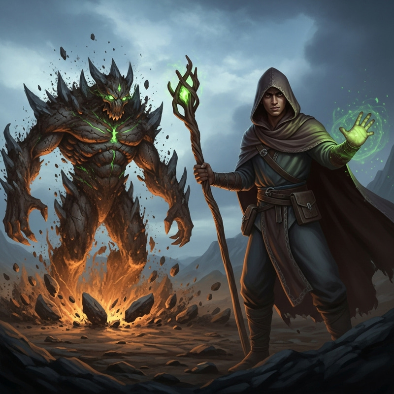 Young Male Earth Mage Summoning Earth Elemental Young Male Earth Mage Summoning Earth Elemental