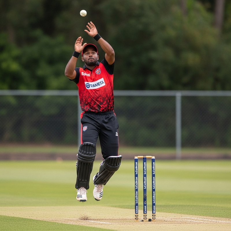 Dynamic Action Cricket Player: Mid-Air Catch with Vibrant Colors Dynamic Action Cricket Player: Mid-Air Catch with Vibrant Colors