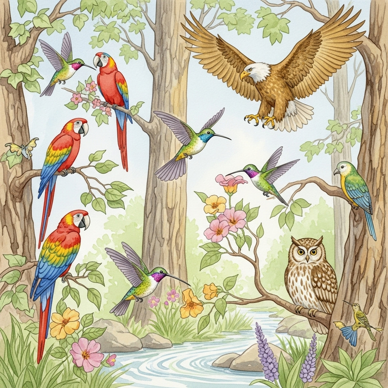 Watercolor Painting of Birds