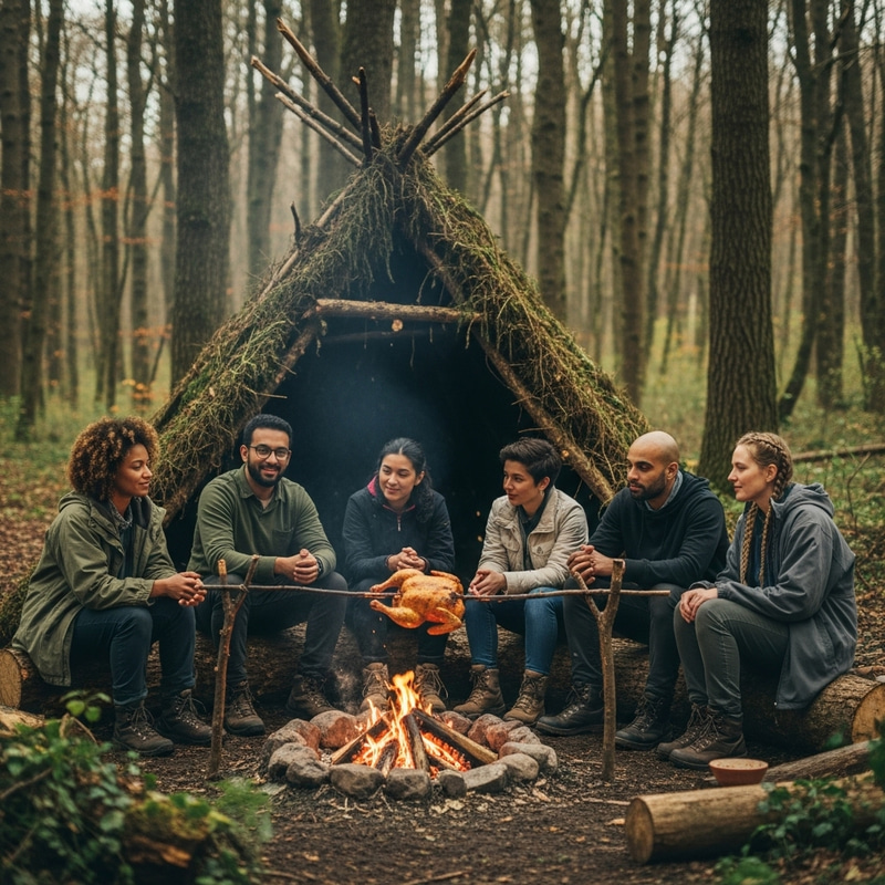 High-Resolution Natural Bushcraft Shelter Gathering in Woods High-Resolution Natural Bushcraft Shelter Gathering in Woods