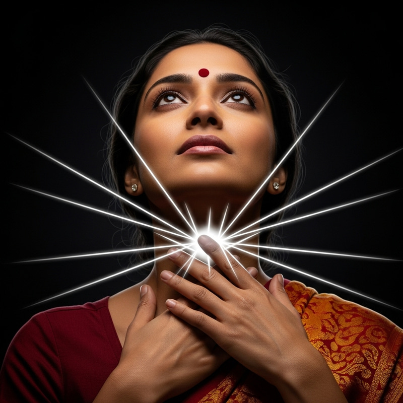 Healing Light Radiating from Woman's Throat Healing Light Radiating from Woman's Throat