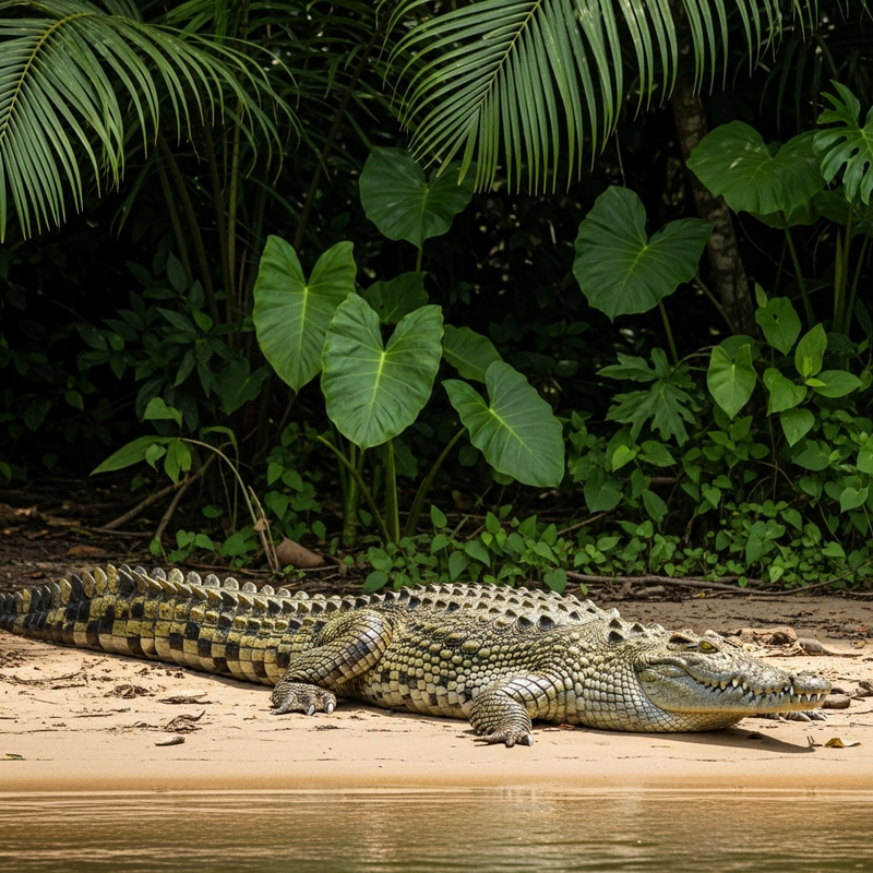 Majestic Crocodile Resting by Riverbank