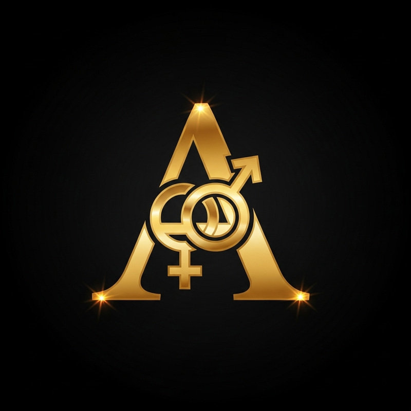 Ancient Greek Alpha Letter with Gold Male and Female Symbols