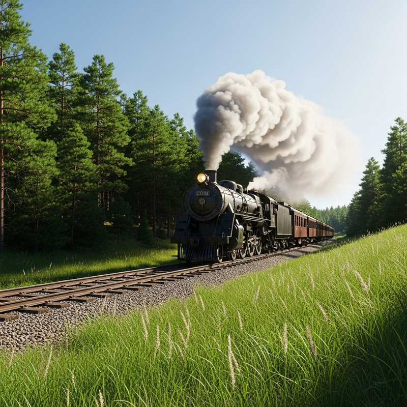 Vintage Steam Train Journey Through Forest