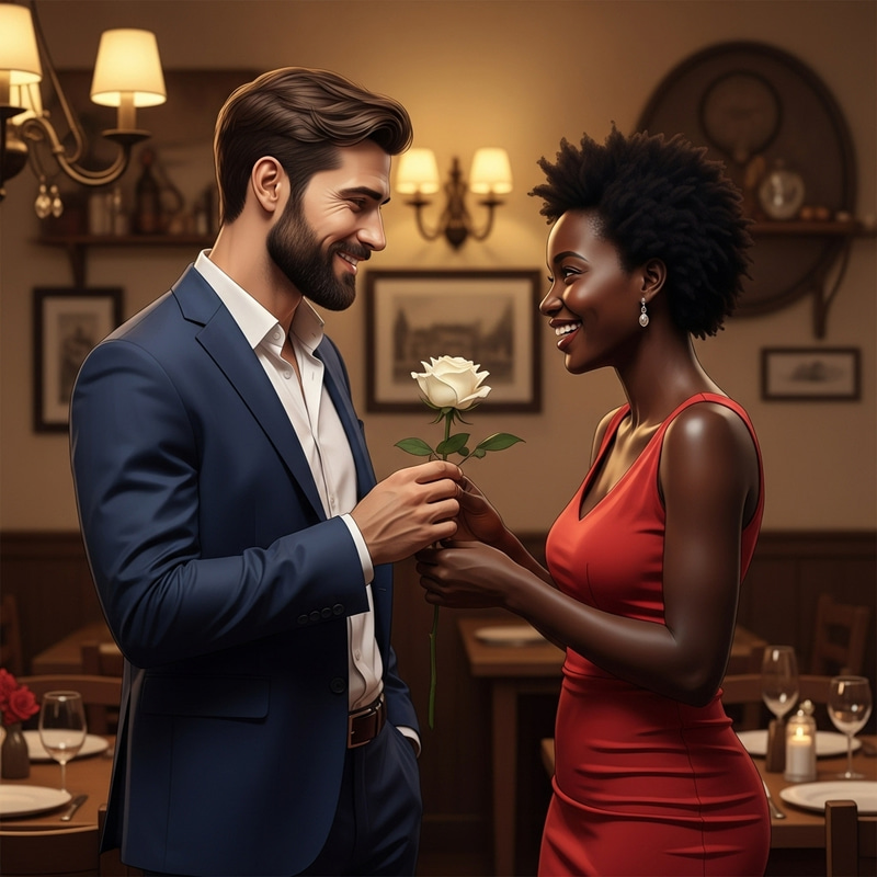 Man Flirting with Woman - Romantic Italian Restaurant Scene Man Flirting with Woman - Romantic Italian Restaurant Scene