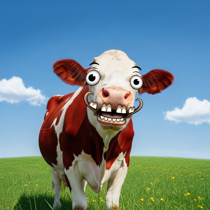 Smiling Cow in Field | Playful Red & White Hide | Joyful Moment Smiling Cow in Field | Playful Red & White Hide | Joyful Moment