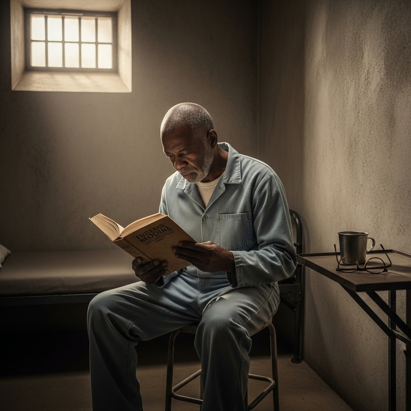 Nelson Mandela Reading in Prison Cell Nelson Mandela Reading in Prison Cell