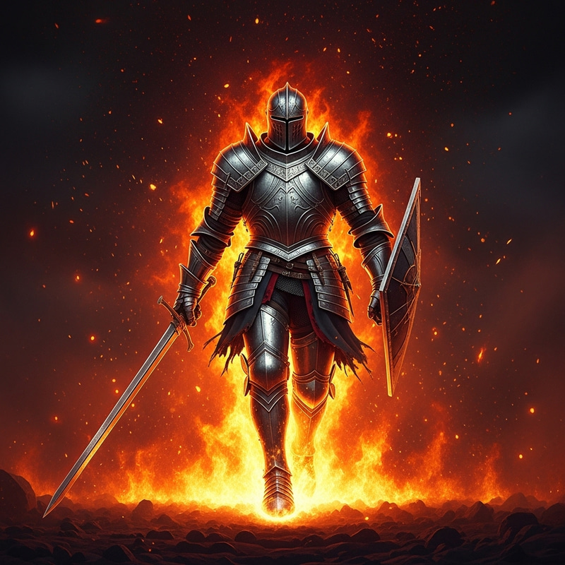 Knight Rising from Fire - A Scene of Unparalleled Resilience Knight Rising from Fire - A Scene of Unparalleled Resilience
