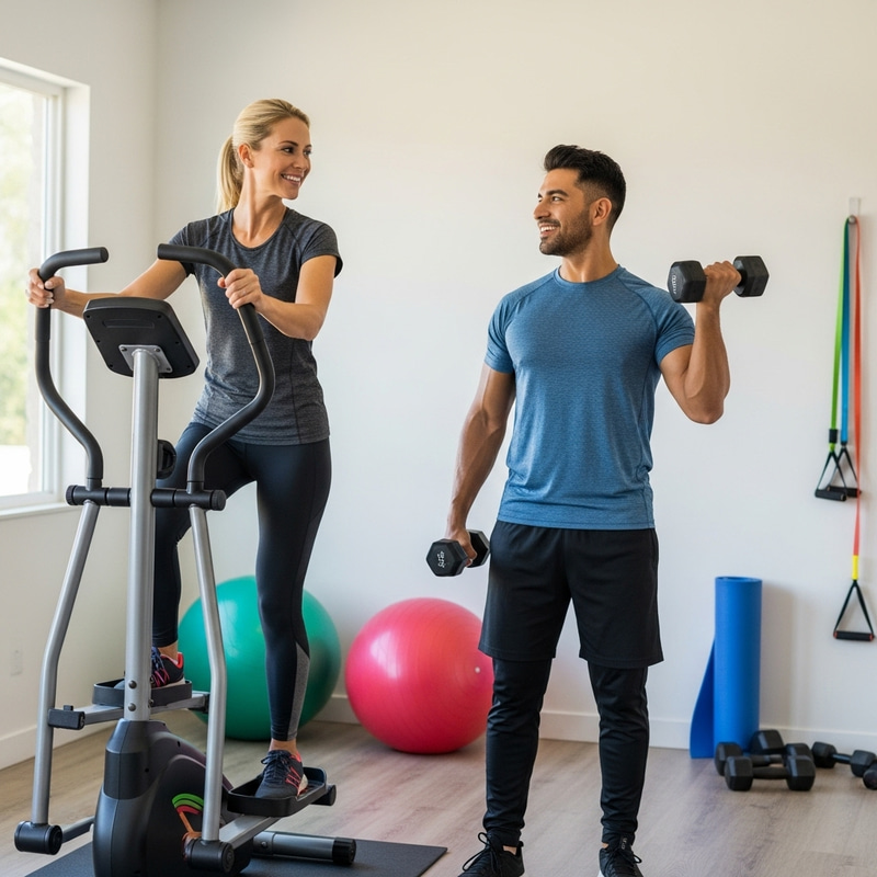 Healthy Lifestyle: Couple Exercising Together at Home Gym