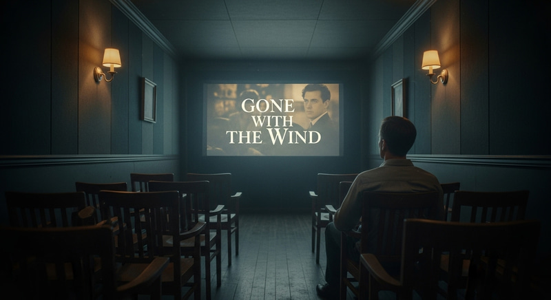 Intimate 1920s Movie Theatre with Vintage Wood Chairs | Classic Cinema Nostalgia