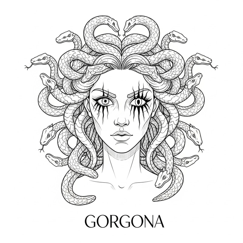 Gorgona Line Art | One Eye Greek Mythology Illustration Gorgona Line Art | One Eye Greek Mythology Illustration