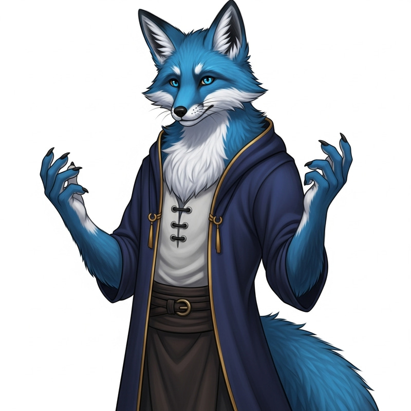 Male Fox Demi-Human with Vibrant Blue Fur and Eyes Male Fox Demi-Human with Vibrant Blue Fur and Eyes