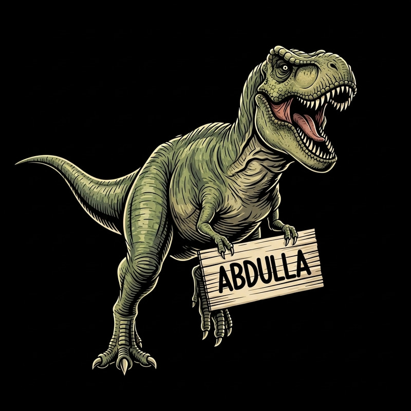 Ferocious T-Rex Screaming with ABDULLA Sign