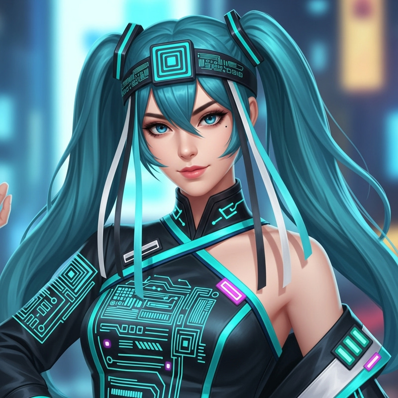 Futuristic Miku Nkano in Teal Blue Hair Dress Futuristic Miku Nkano in Teal Blue Hair Dress