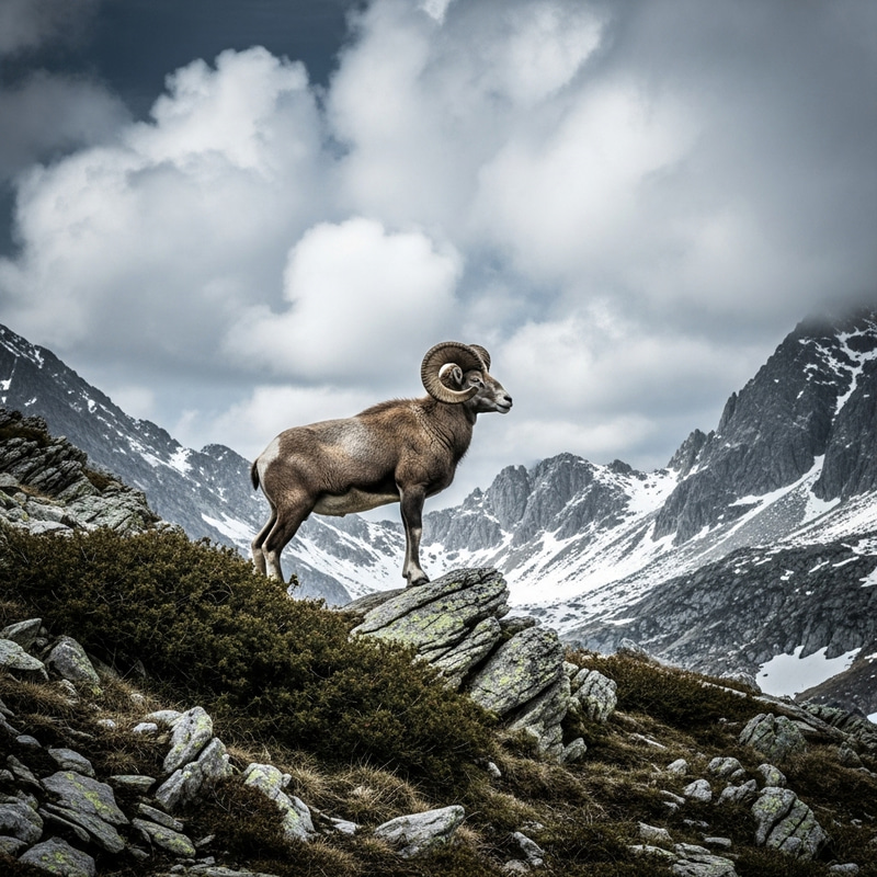 Majestic Ram in Harsh Mountain Landscape Majestic Ram in Harsh Mountain Landscape