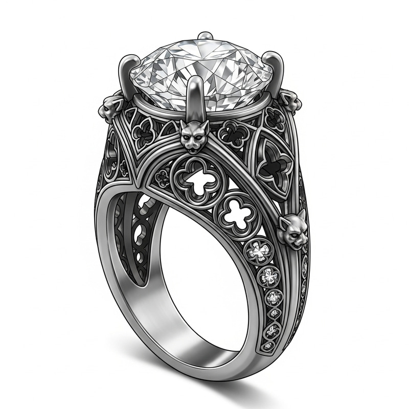 Beautiful Gothic Stone Ring with Intricate Design