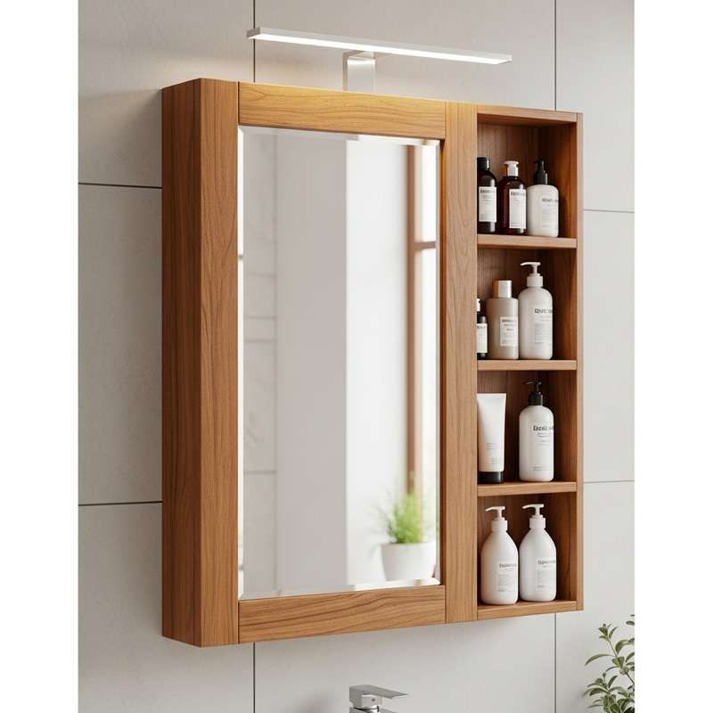 Stylish Wooden Bathroom Cabinet with Mirror