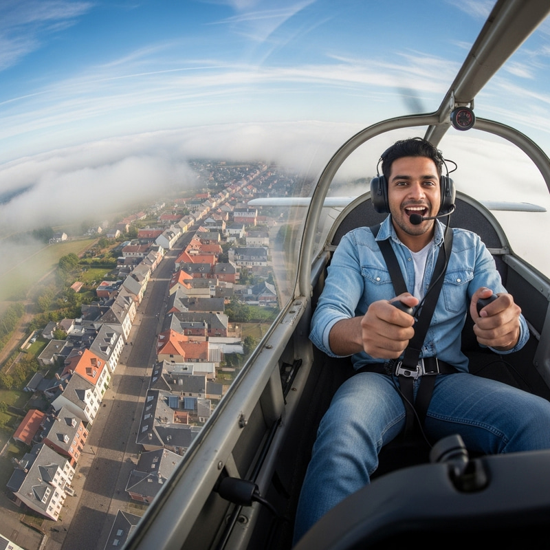 Man Flying Over Picturesque Town | Sky Adventure
