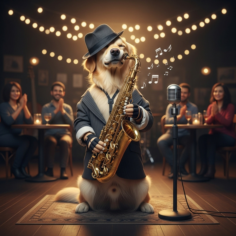 Dog Playing Saxophone - Fun Pet Talent